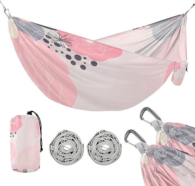Spring Colorful Flowers Peach 330lb Capacity Camping Hammocks with Tree Straps Tree Hammock for Camping Travel Accessories capas para la Lluvia