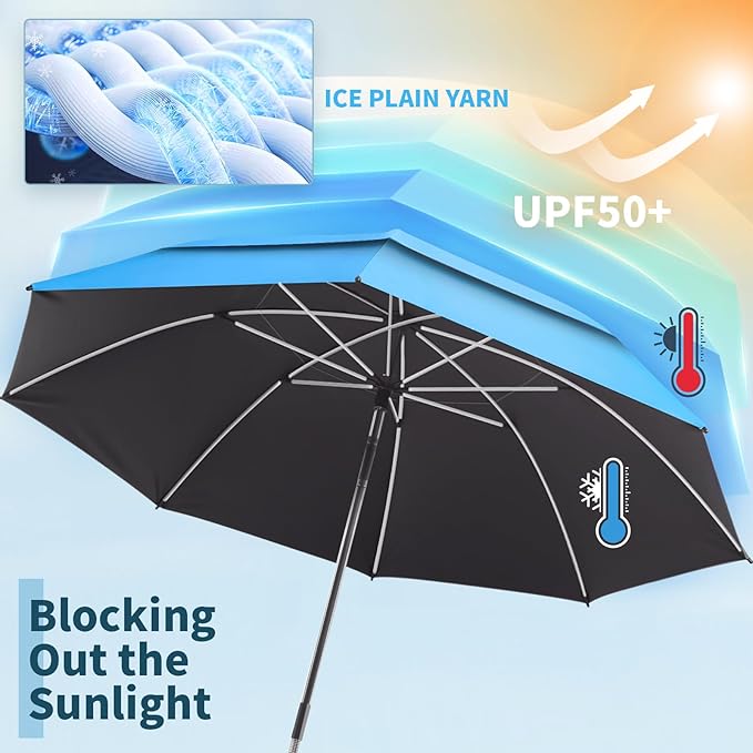 2 Pack 48.6" Double Canopy Umbrella with Clamp, UPF50+ Beach Chair Umbrella with clip, 360°Adjustable Portable Outdoor Shade, Patio Chairs, Golf Carts,Camping(Not Include Chair)