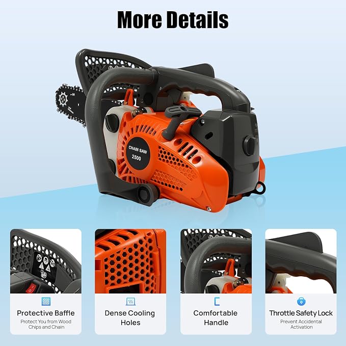 12 Inch Gas Chainsaw, 25.4CC 2-Stroke Top Handle Gas Powered Chainsaw, Petrol Handheld Gasoline Chainsaws for Cutting Forest Trees Wood, Garden, Farm Cutting