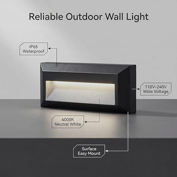 ZONK LED Step Stair Lights 110V-240V, 2W Line Voltage Outdoor Indoor Non-dimmable 4000K Stairway Deck Lights Fixture for House Hallways, 6Pack