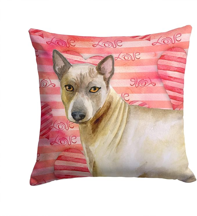 Caroline's Treasures BB9767PW1414 Thai Ridgeback Love Fabric Decorative Pillow, Red Machine Washable, Indoor Outdoor Decorative Pillow for Couch, Bed or Patio, 14Hx14W