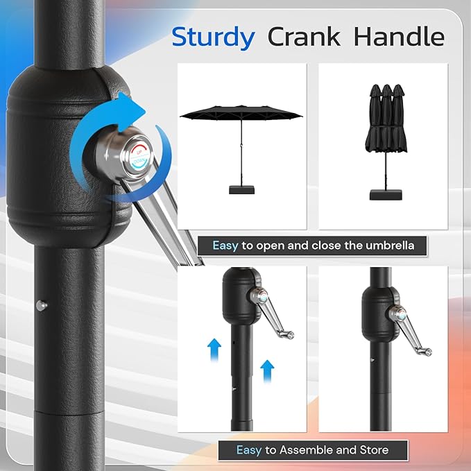 AECOJOY 15x9ft Patio Umbrella with Base Included, Outdoor Double-Sided Rectangle Umbrella with Crank Handle, Market Umbrella for Deck Pool Patio Garden(1.9" Pole, Black)