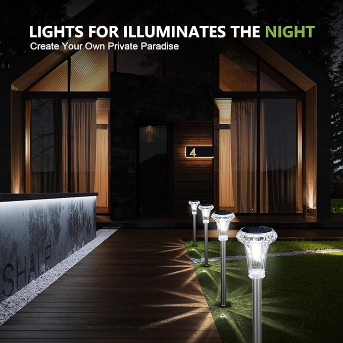 Solar Lights Outdoor Waterproof, Stainless Steel LED Solar Garden Lights for Patio, Lawn, Yard and Landscape, Garden Decor Patio Decor (12 Pack)
