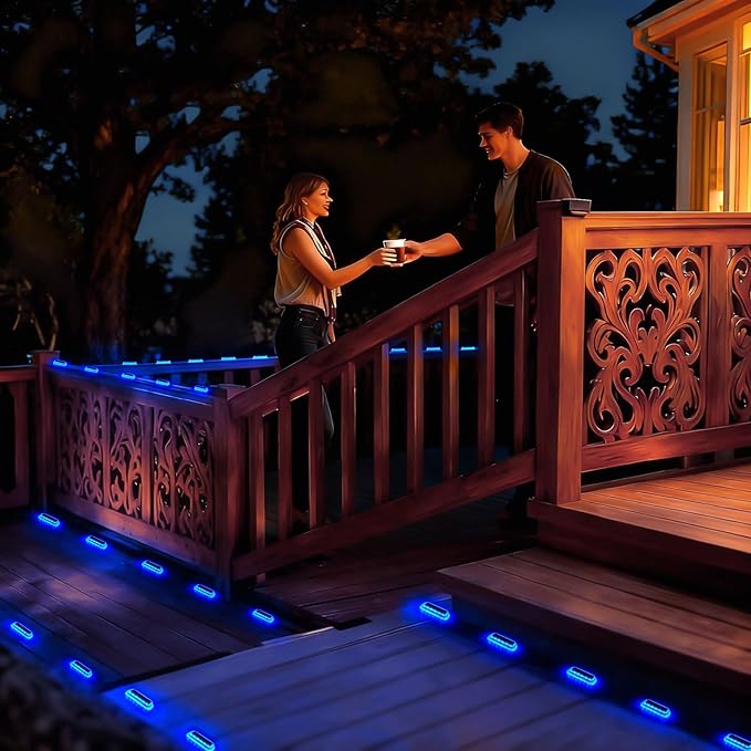 T-SUN Solar Deck Lights Outdoor Waterproof, Deck Lights Solar Powered, Driveway Marker Light for Fence Front Door, Step, Stair, Garden, Sidewalk, Pathway, Dock Porch, Backyard (Blue, 4 Packs)