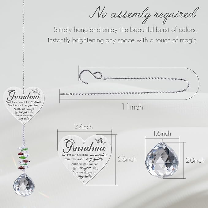 Grandma in Heaven Memorial Crystal Suncatcher Gifts,Sympathy Gifts for Loss of Grandma,Hanging Crystals Ornament for Window Rainbow Maker Prisms Home Decor Gift