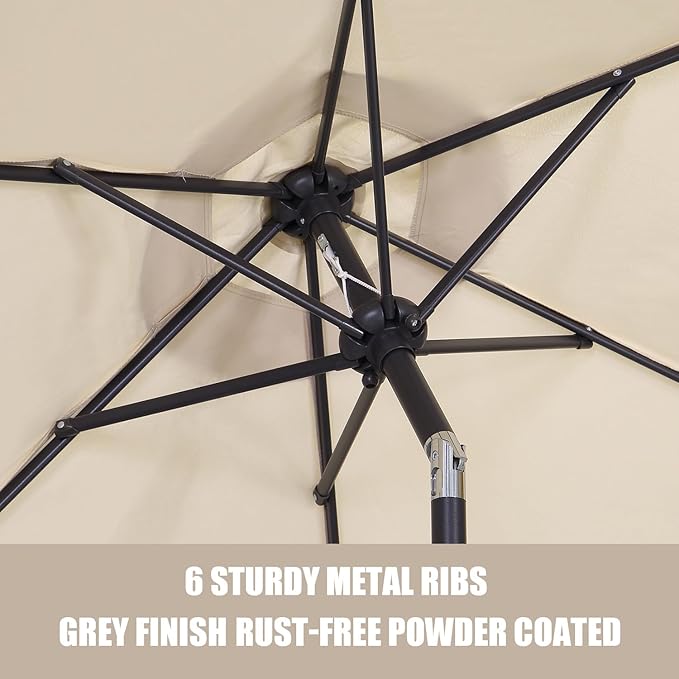 GDY 7.5ft Patio Umbrella Outdoor Umbrella with Tilt, Crank and Umbrella Weighted Base, for Yard/Outdoor/Wedding Parties and Events (Khaki)