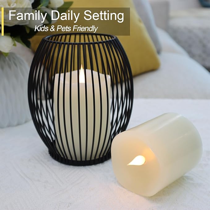TECHLONG Flameless Candles Battery Operated with Remote Timer, 3D Moving Flame Flickering, Last 600+ Hours Battery Candles, Set of 3 Ivory Real Wax Electric LED Candle for Wedding Party Decor