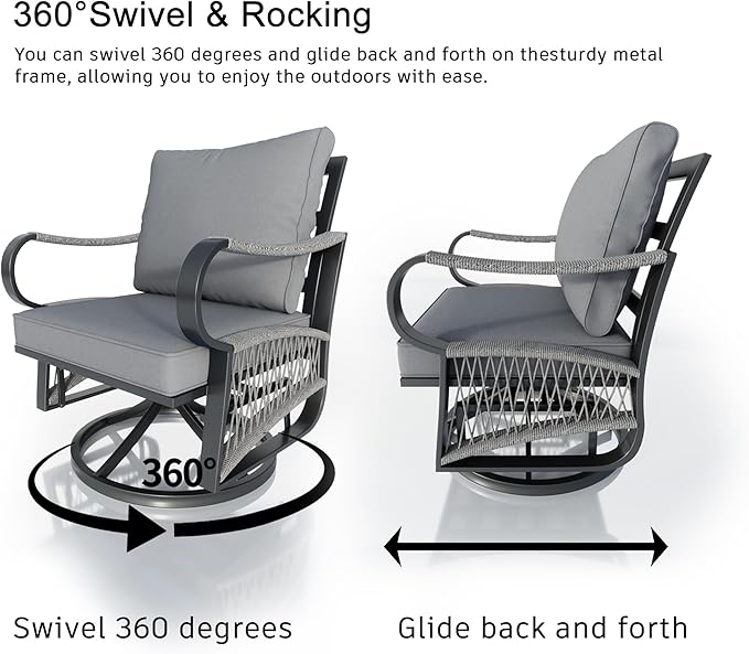 6 Pieces Patio Furniture Set, Metal Outdoor Conversation Sets with Fire Pit Table for Backyard Garden Deck Porch Poolside (Thick Gray Cushions)