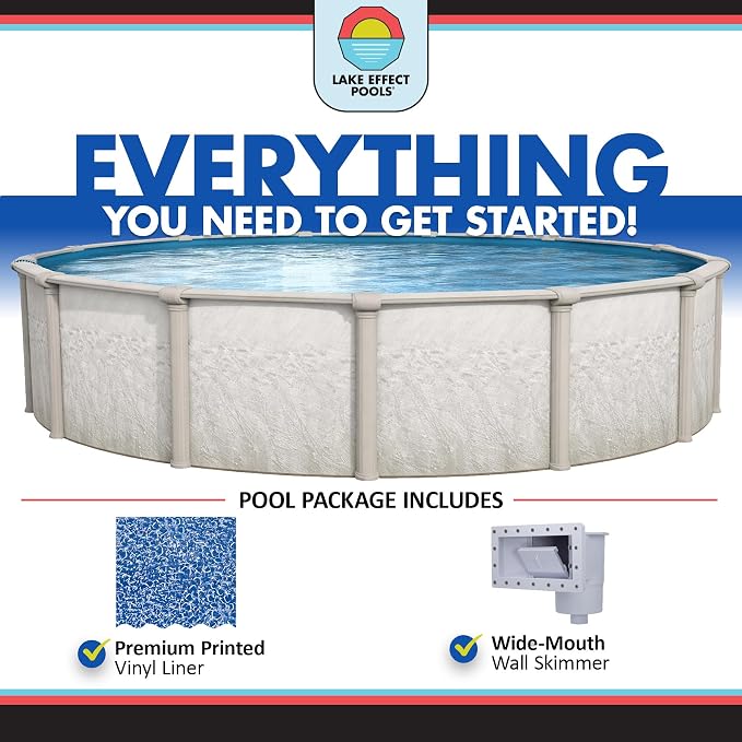 Lake Effect Pools 'Antigua' 27 ft Round Above Ground Swimming Pool | 52 Inch Steel Sided Walls | Kit Includes: 25 Gauge Overlap Liner & Widemouth Skimmer