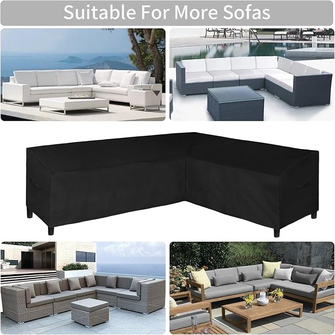 Easy-Going Patio L-Shaped Sectional Sofa Cover, 104"X83" Waterproof Outdoor Sectional Cover, Heavy Duty Garden Furniture Cover with Air Vent (Right Facing, Black)