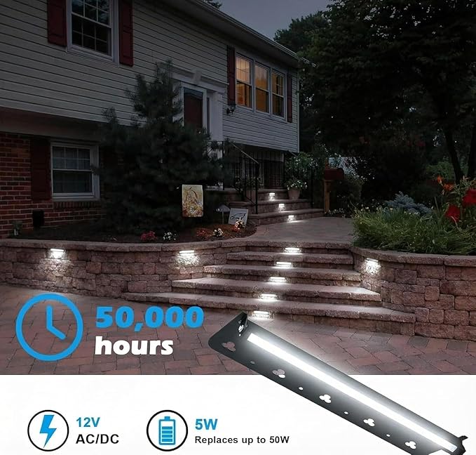 12inch Retaining Wall Lights 5W LED Hardscape Paver Lighting,5000K Daylight White Waterproof Outdoor Step Lights,12V AC/DC Low Voltage Landscape Lighting-4Packs