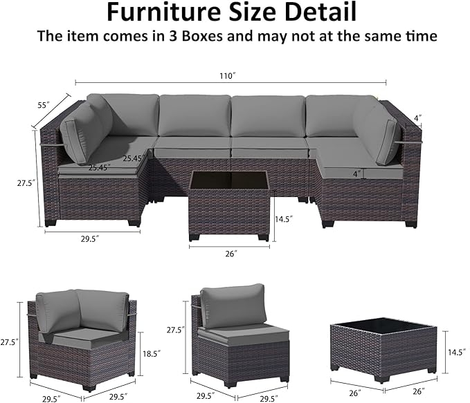 11 Pieces Outdoor Patio Furniture Set,Outdoor Sectional Furniture with 45" 55000 BTU Gas Propane Fire Pit Table,PE Rattan Wicker Patio Conversation Set,Swivel Rocking Chairs Set,Grey