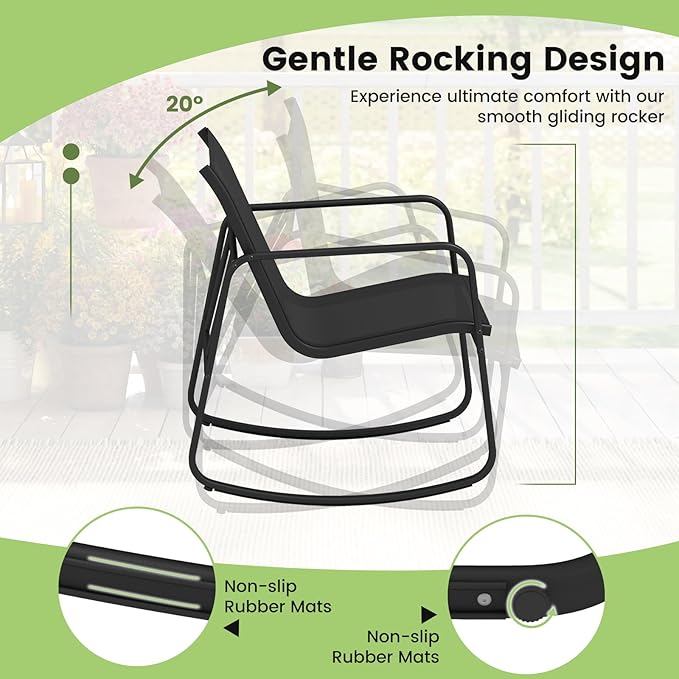 Tangkula 8 Piece Patio Furniture Set, Outdoor Rocking Bistro Set with 4 Rocking Chairs, 2 Loveseats & 2 Tempered Glass Coffee Tables, Porch Rocker Chair Conversation Set for Balcony Poolside Garden