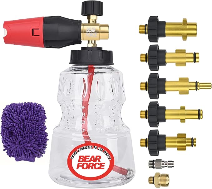 BEARFORCE Foam Cannon & 7 Adapters, Adjustable Snow Foam Lance Transparent Body, Professional Car Foam Blaster with 1/4" Quick Connector, 4000 PSI, 32oz, for Greenworks Karcher Ryobi Pressure Washer