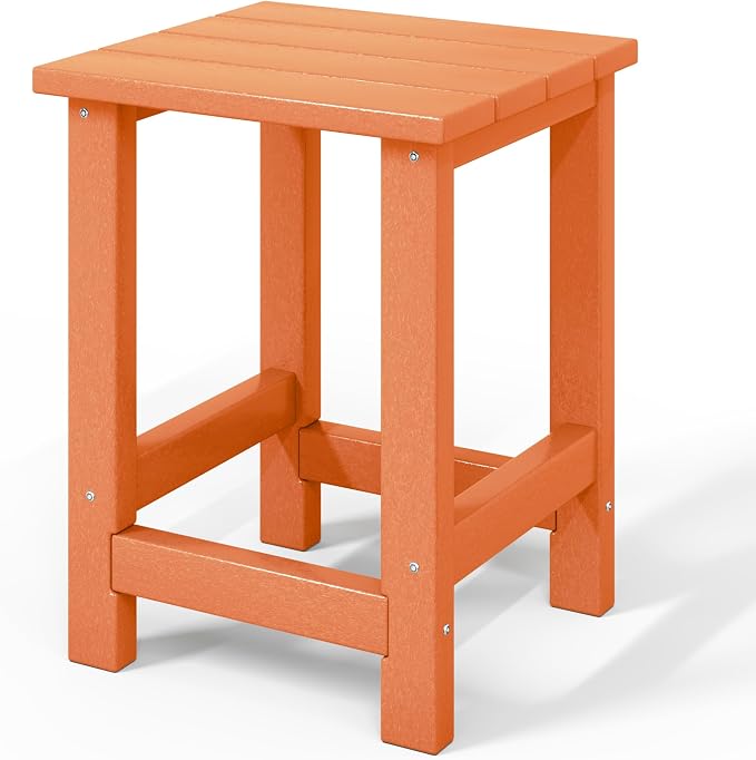 WestinTrends Malibu Kids Outdoor Patio Furniture HDPE Adirondack Square Side Table, Orange