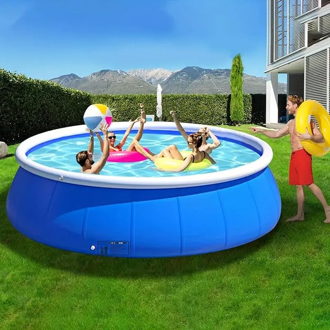8 Ft Inflatable Swimming Pool for Family, Round Blow Up Pool for Adults, Garden/Lawn, Foldable Storage,Strong and Durable, No Assembly