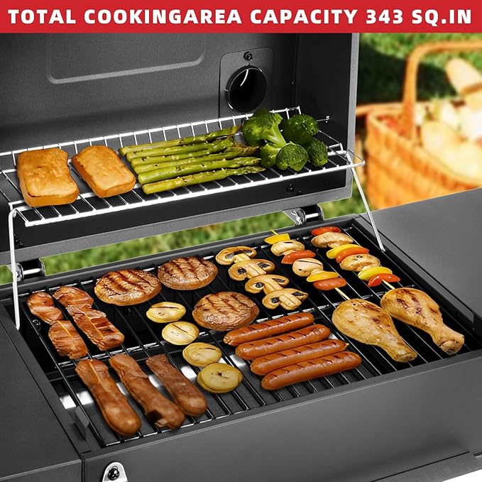 Kendane Charcoal Grill with Side Shelf, 353 Sq.Inch Cooking Area,Large Smoker Barbecue Grill with Warming Rack,Outdoor BBQ Grill with Charcoal Tray for Yard, Camping, Picnic