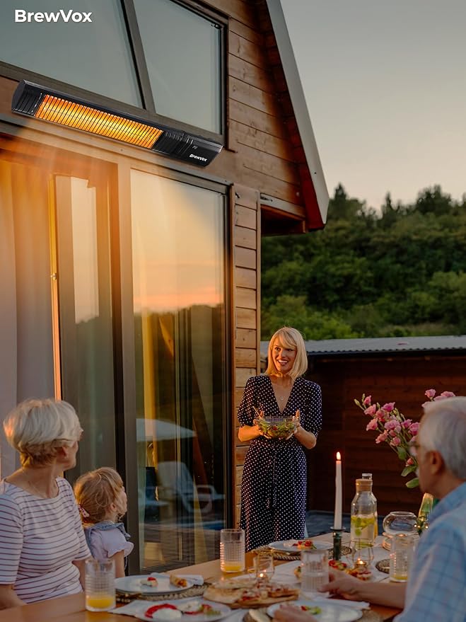 1500W Carbon Infrared Electric Outdoor Patio Heater, 9 Level Instant Warmth, Smart App-Controlled Remote On/Off, IP65 Weatherproof, 24H Timer for Living Room, Bedroom, Garage
