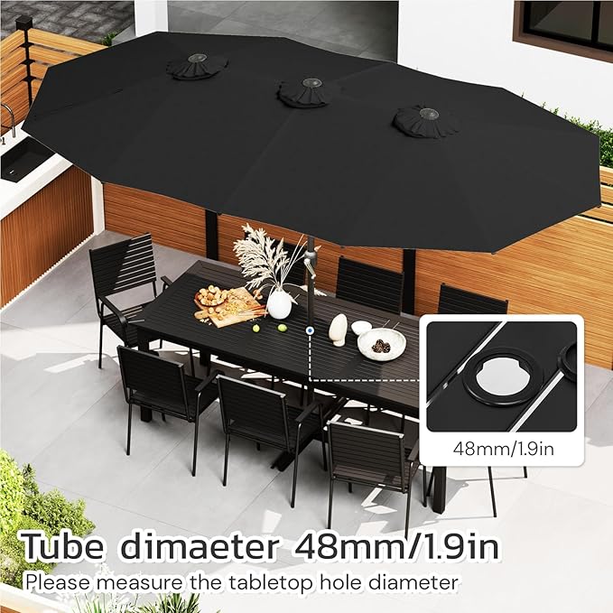 AECOJOY 15x9ft Large Patio Umbrella, Double-Sided Outdoor Market Rectangle Table 177''x104'' Umbrella with Crank Air Vents for Deck Pool Patio(1.9" Pole, Black)