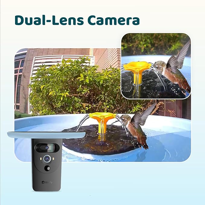 Birdfy Smart Bird Bath with Camera Solar Powered & Fountain & Stand, Dual-Lens Camera for Wildbird Watching, Auto Capture Bird Videos & Motion Detection (AI Lifetime)