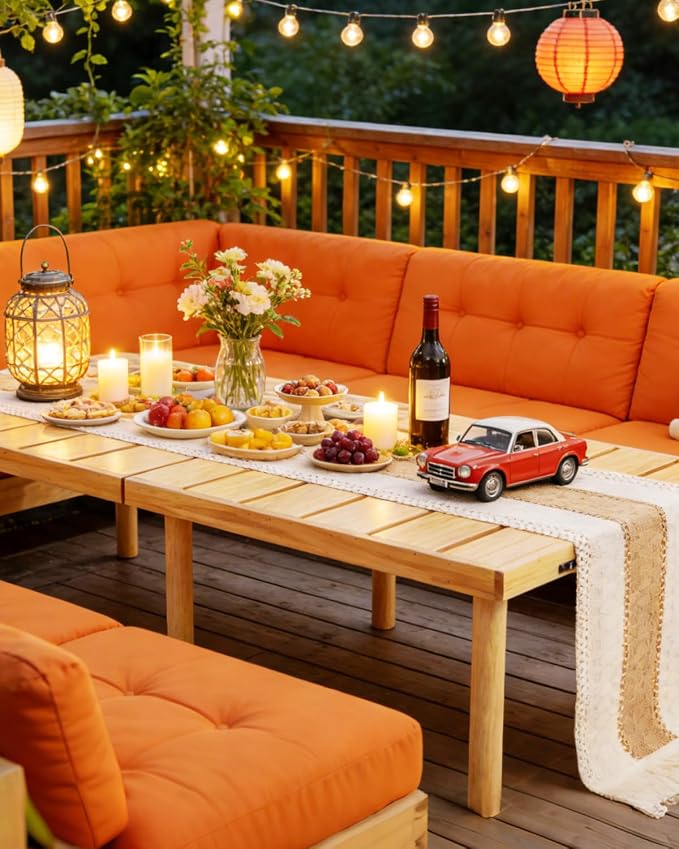 48" X 24" Boho Low Picnic Table, Portable Wooden Picnic Table with 3 Adjustable Heights, Natural Pine Wood Floor Table for Camping, Weddings, Beach & Family Gatherings, Seating for 2-4 People