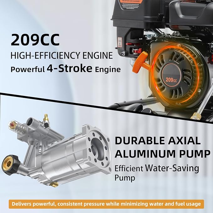 Gas Pressure Washer, 3500PSI 2.3GPM Gas Power Washer W/25FT Hose, 4 Quick-Connect Nozzles, Onboard Soap Tank, Portable Water Pressure Washers for Cars/Fences/Driveways/Homes/Patios/Furniture