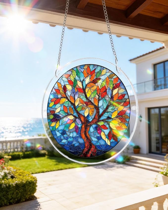 Acrylic Suncatcher Puzzle, Tree of Radiant Glass-7.4 in | DIY Suncatcher Puzzle Kits for Adults, Acrylic Jigsaw Puzzle Suncatcher, Garden&Window Hanging Decor, Unique Gift