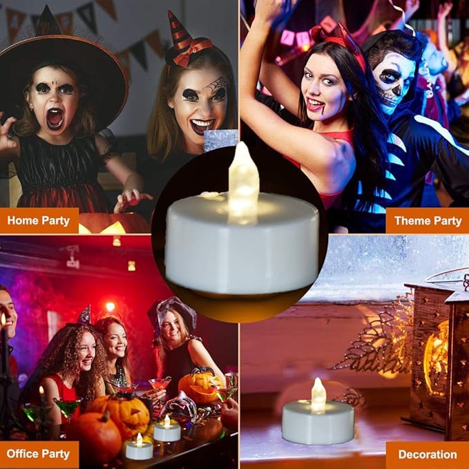 JUNPEI Battery Operated Powered Tea Lights : Realistic Tea Lights Flickering Candles Holiday Gift Suitable for Wedding Parties Festival Celebration Long Lasting (100pack Warm White)