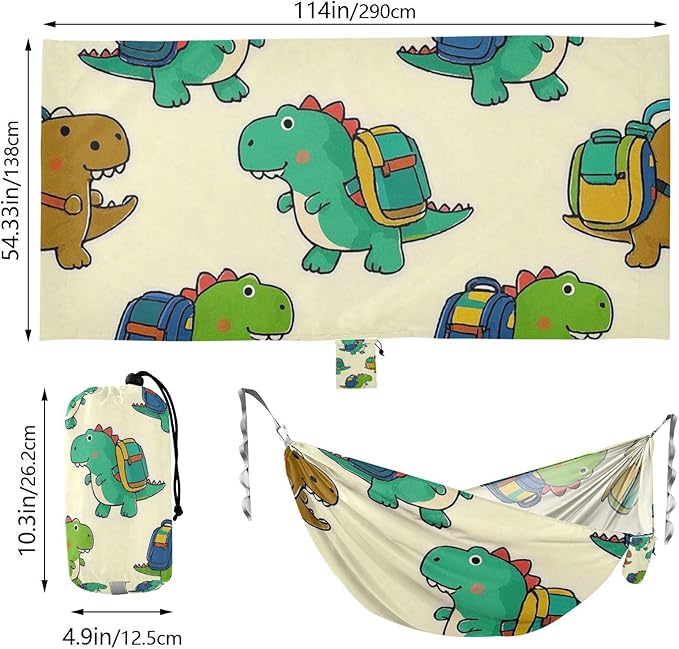Beige Cartoon Cute Dinosaur Silhouette 330lb Capacity Hammocks with Hanging Ropree Hammock for Camping Travel Accessories Base para hamacas