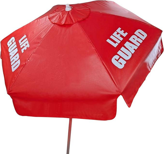 Kemp USA Heavy Duty Vinyl Lifeguard Umbrella - Great for Patio, Beach & Pool Umbrella with 45° Tilt Mechanism - Portable for Lifeguard Chair - with LIFE GUARD Logo