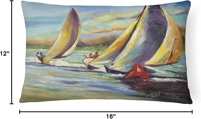 Caroline's Treasures JMK1057PW1216 Knost Regatta Pass Christian Sailboats Canvas Fabric Decorative Pillow Machine Washable, Indoor Outdoor Decorative Pillow for Couch, Bed or Patio, 12HX16W