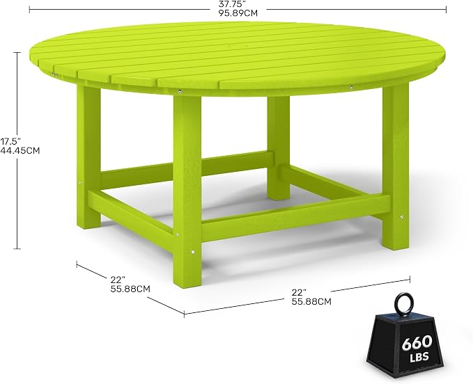 Costaelm Patio Conversation Table, Tatio Accent HDPE Outdoor Weather Resistant, Round Outdoor Porch Balcony Patio Drink Table for Outside, Pool, Backyard, Lime