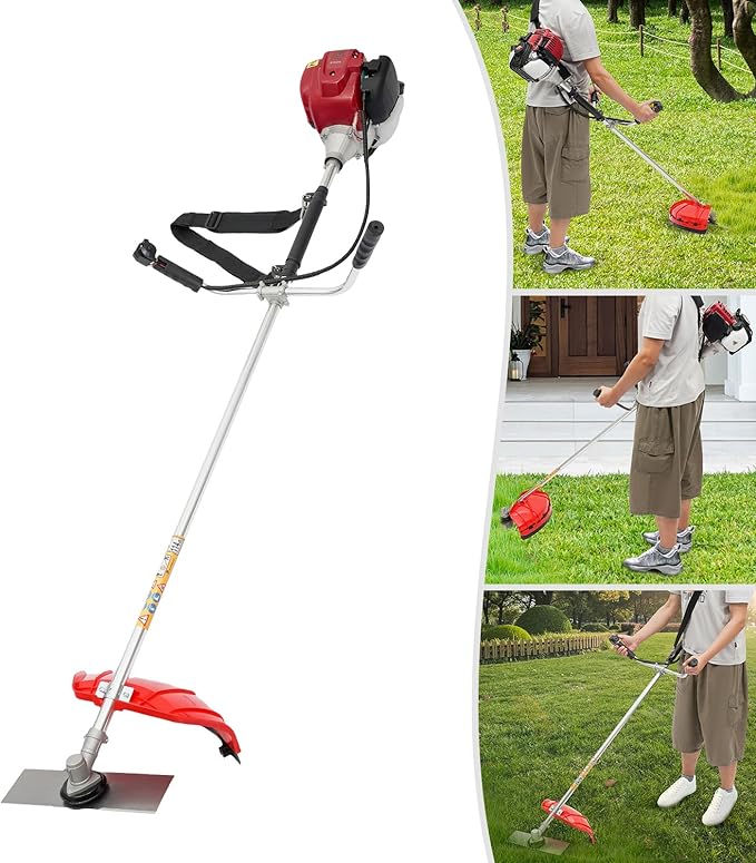 35.8CC 2 in1 Gas Powered Brush Cutter,1.3-1.4HP 4-Stroke Engine Grass Trimmer/Edger, Handhold Lawn Mower for Garden Edging & Lawn Care, 5000-7000RPM