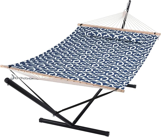 SUNCREAT Two Person Hammock with Stand and Extra Large Pillow, Portable Freestanding Hammock and Stand, Waterproof Storage Bag