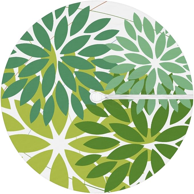 Round Tablecloth with Umbrella Hole and Zipper Elastic Fitted Table Cloth 36"-44" Oil-Proof Waterproof Patio Table Cover for Outdoor Picnic Party, Spring Summer Geometric Elegant Dark Light Green