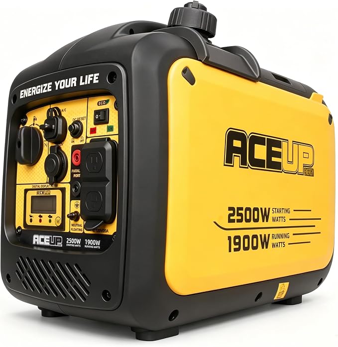 Aceup Energy 2500 Watt Portable Inverter Generator, Super Quiet Gas Powered Generator for Home use, Camping, EPA Compliant