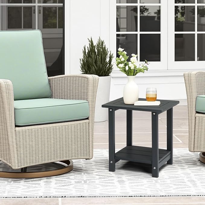 Outvita Outdoor Side Table, 2-Tier HDPE Adirondack Small Side Tables Weather Resistant Patio End Table for Backyard Poolside Porch Balcony