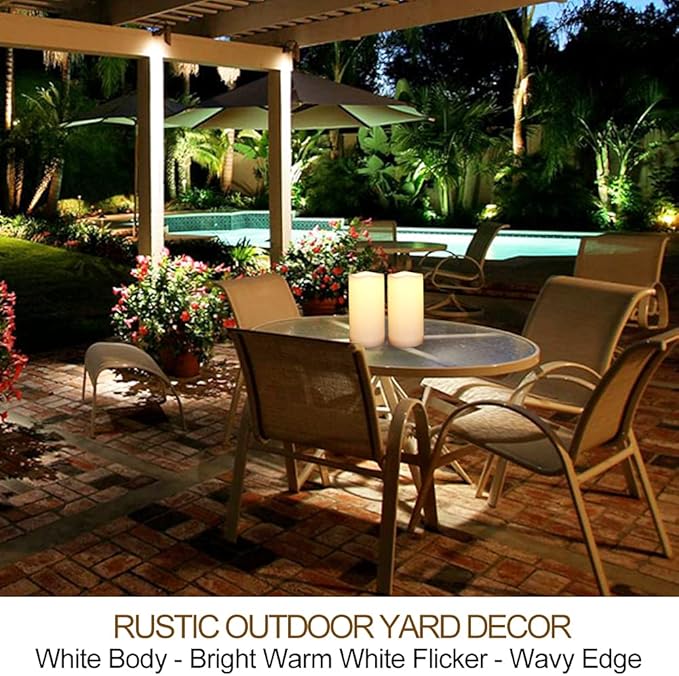 Pack of 2 White 3x6 LED Pillar Candles Outdoor IP65 Waterproof - Pillar Candles Battery Powered with Timer and Remote - Battery Operated Unscented Outdoor Flameless Candles Flickering