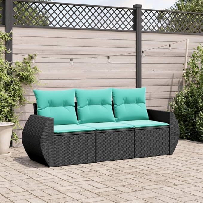 3-Piece Patio Sofa Set with Cushions Black PE Rattan Outdoor Furniture Set for Backyard Balcony Porch Modern Durable Sectional Conversation Set