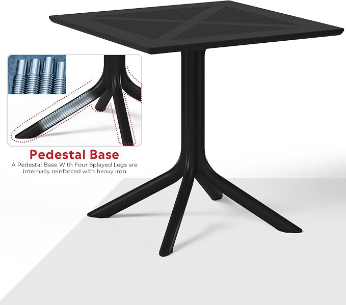 Costaelm Patio Dining Table for 4, Square PP Patio Table, 4-Person Weather Resistant Porch Tables for Outside Poolside Deck Lawn Garden Backyard, Black