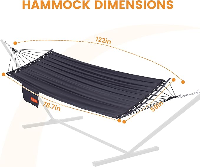 Lazy Daze Hammocks Camping Hammock with Curved Spreader Bar, Portable Hammock with Tree Straps, Carrying Bag, Carabiners for Outside, Hiking, Outdoors, 450lbs Capacity, Grey
