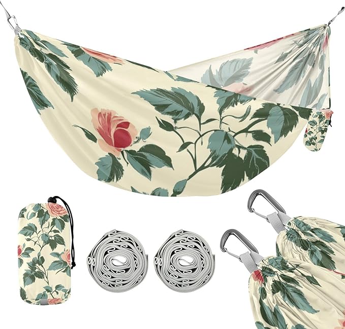 Pastel Rose Vines Camping Hammocks Rope Hammock for Patio Backyard Lounge Base