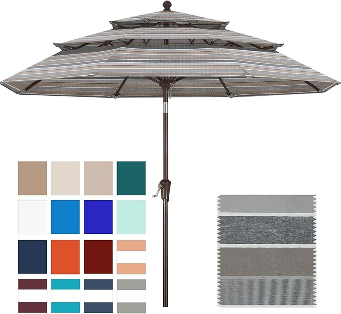 ABCCANOPY 5-Year 10-Year No Fading 9FT 3 Tiers Patio Umbrella, Outdoor Table Umbrella with 8 Sturdy Ribs for Deck, Backyard, Garden, Yard