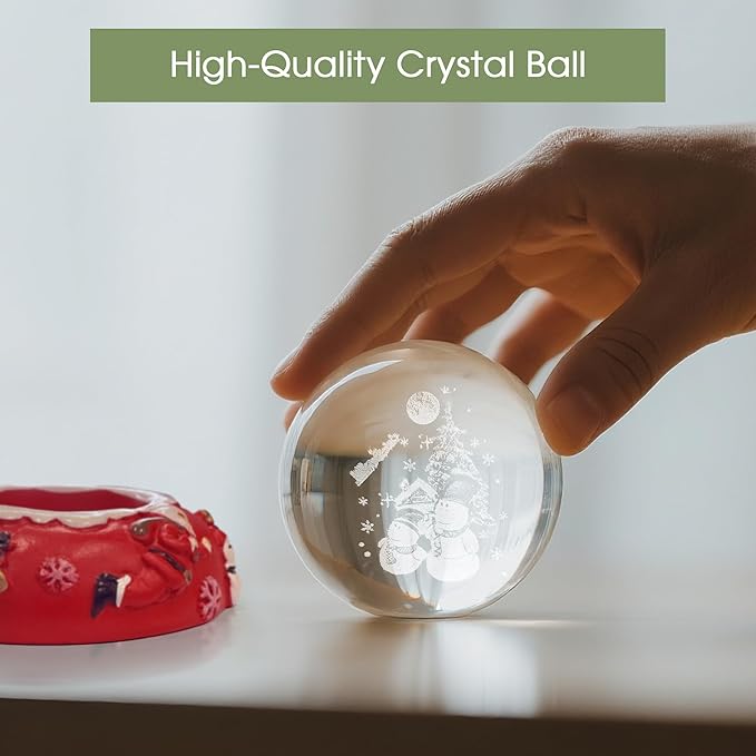 L LOHAS LED 3D Crystal Ball Night Light-Laser Engraved Snowman with Red Holiday Base,Cute & Funny Christmas Night Light for Kids, 3000K Warm White for Christmas Party Decor