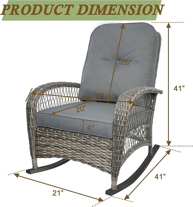 Outdoor Wicker Rocking Chair, All Weather Resin Rattan Wicker Rocking Chairs, for Garden Backyard Lown Porch,2pc,Grey