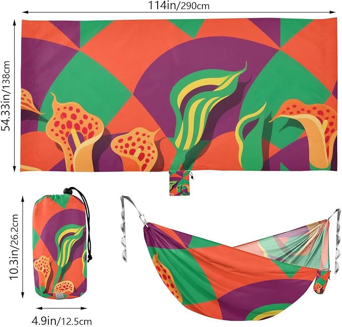 Colorful Geometric Shapes Calla Lilies Outdoor Hammock with Tree Straps Tree Hammock for Outside Patio Backyard Poolside