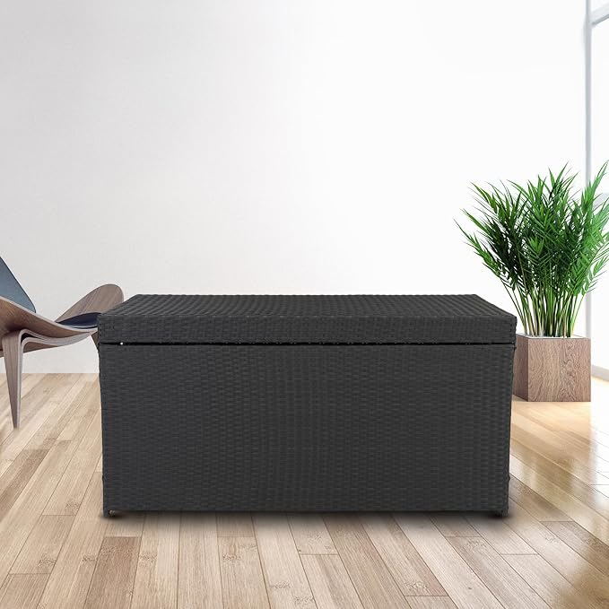 Bonnlo 132 Gallon Wicker Storage Box - Outdoor Rattan Deck Box with Bench Seat, Multi-Use Storage for Patio, Pool, Garden, Balcony