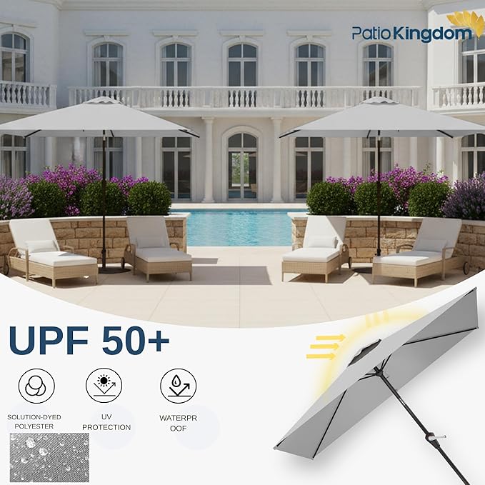 6.5'x10' Rectangular Patio Outdoor Umbrella,Large Coverage with Push-Button Tilt & UV Protection,Sturdy Ribs for Deck,Lawn,Pool,Backyard