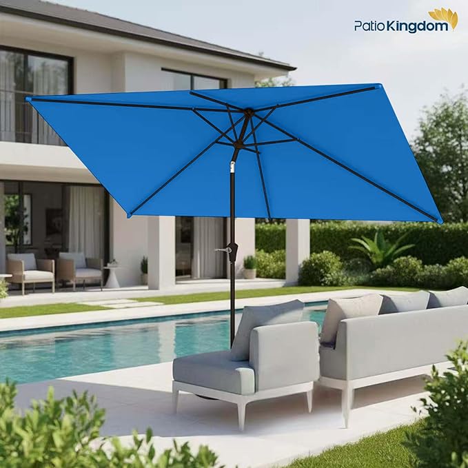 6.5'x10' Rectangular Patio Outdoor Umbrella,Large Coverage with Push-Button Tilt & UV Protection,Sturdy Ribs for Deck,Lawn,Pool,Backyard