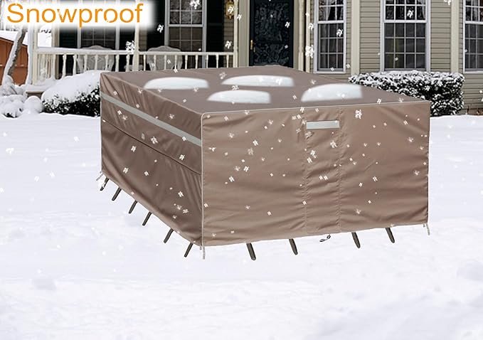 Heavy Duty Waterproof Patio Furniture Covers UV Resistant Rectangular Outdoor Table and Chair Covers 110" Wx 83" D x 28" H Brown